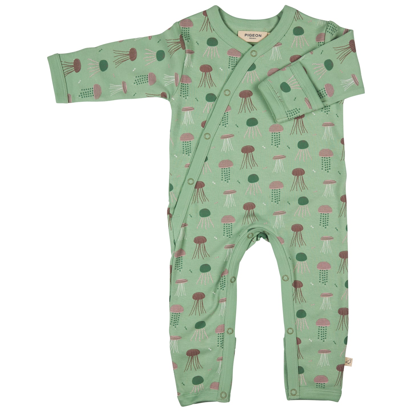 Pigeon Organics for Kids Kimono Romper - Jellyfish, Green