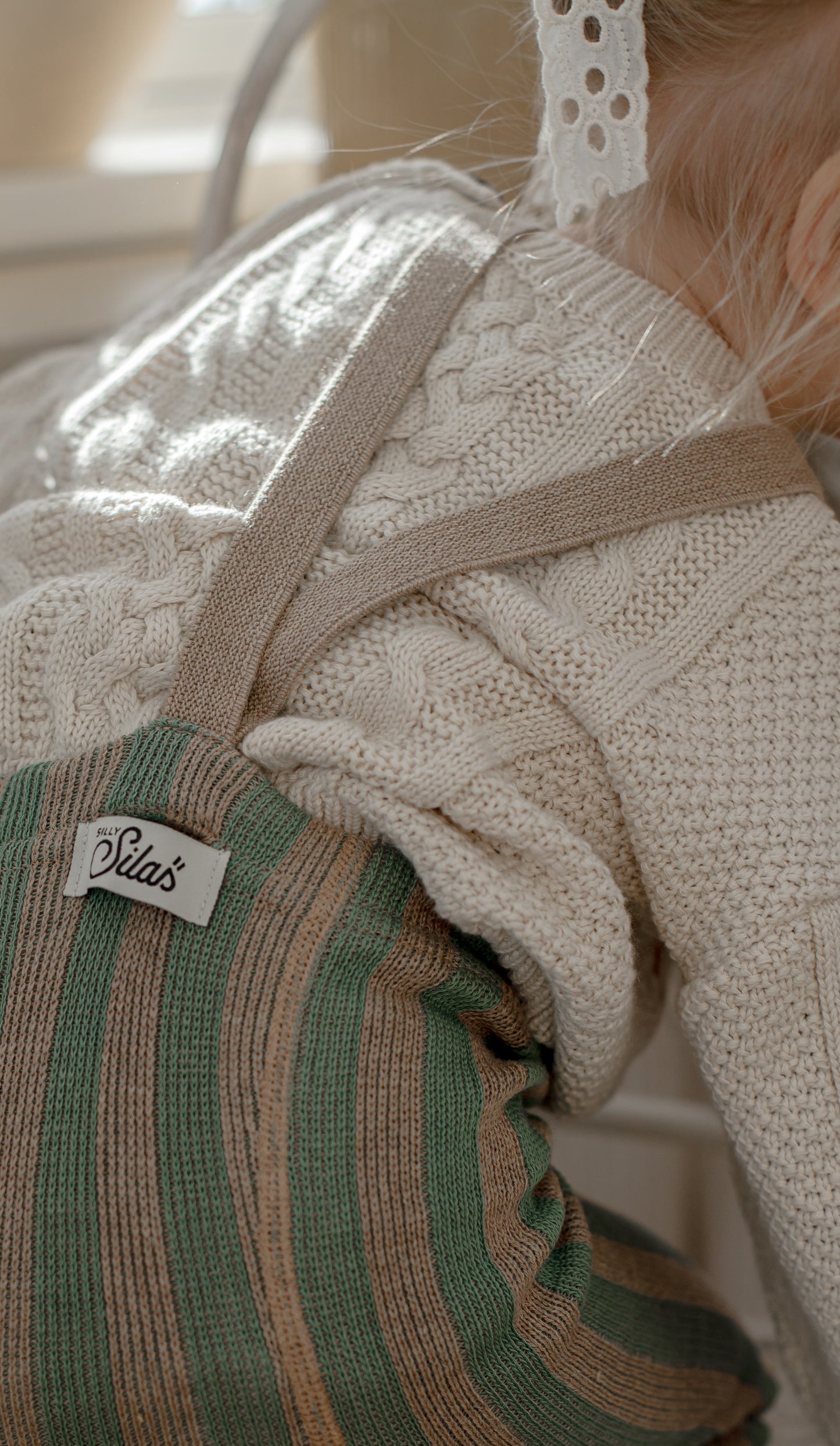 Silly Silas Footless Tights With Braces - Matcha x Peanut Stripe