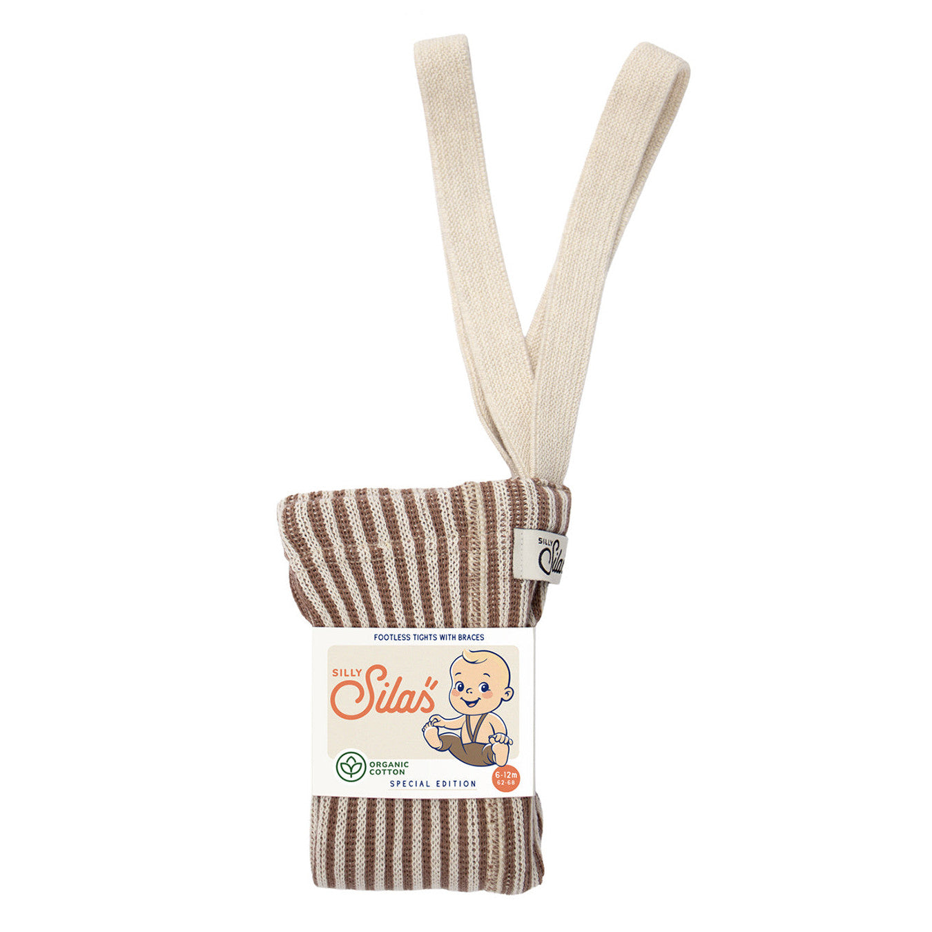 Silly Silas Footless Tights With Braces - Granola x Cream Striped