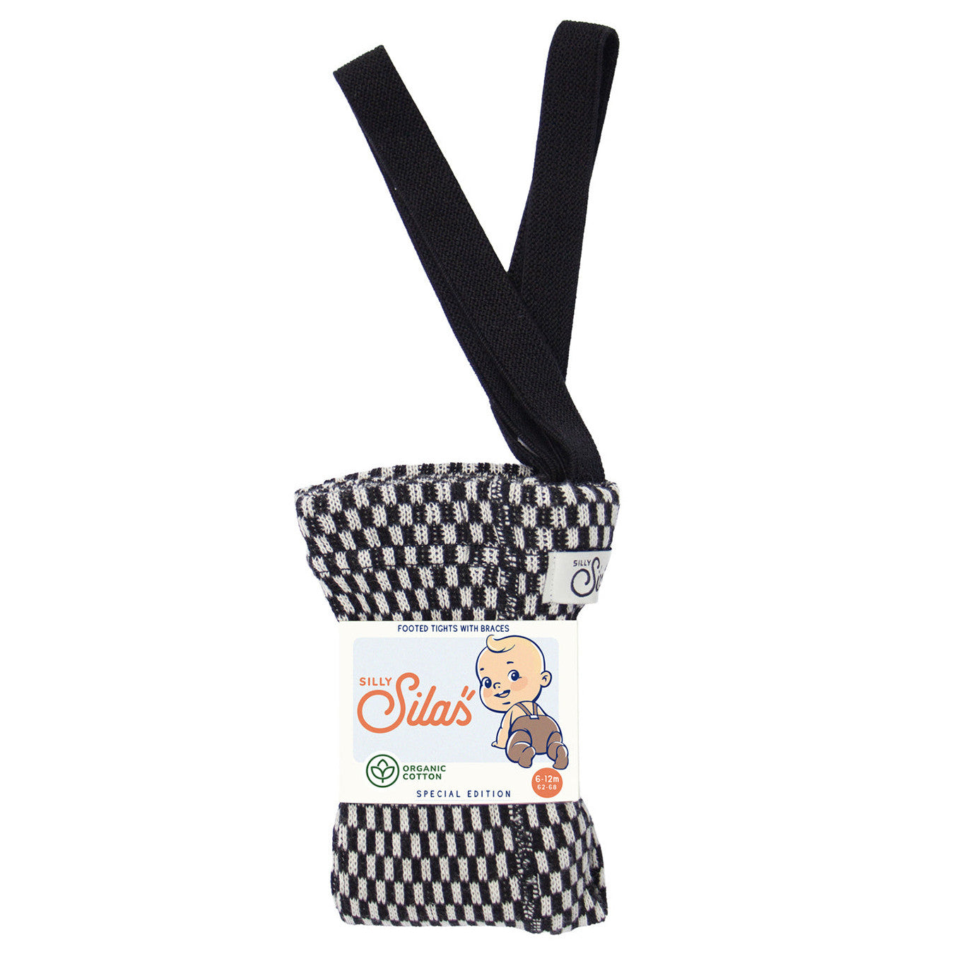 Silly Silas Tights With Braces - Black x White Checked
