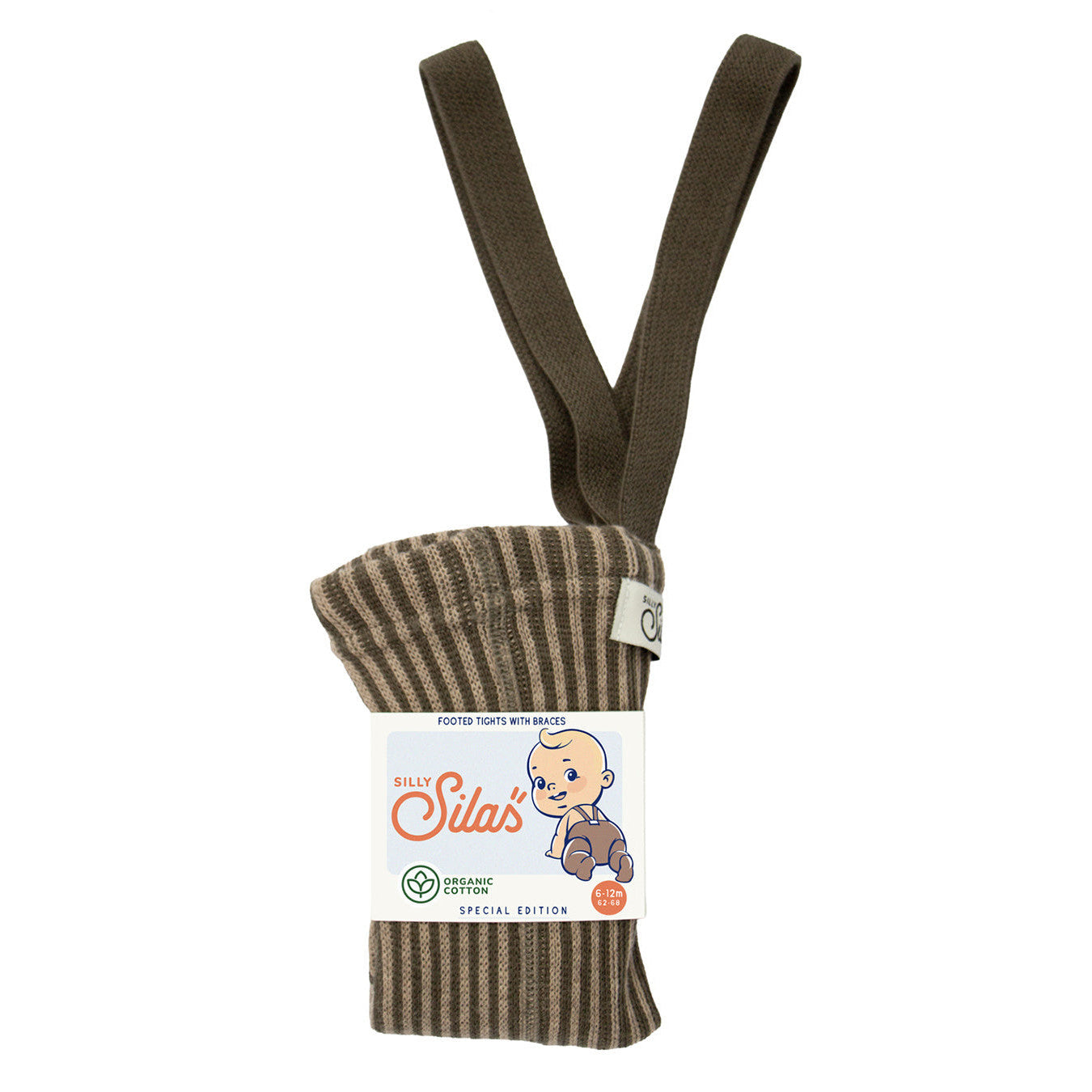 Silly Silas Tights With Braces - Seaweed Brown x Peanut Striped