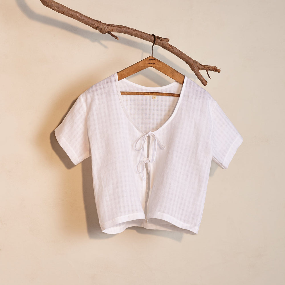 
                  
                    Kaely Russell Tie Tee | Textured White Linen
                  
                