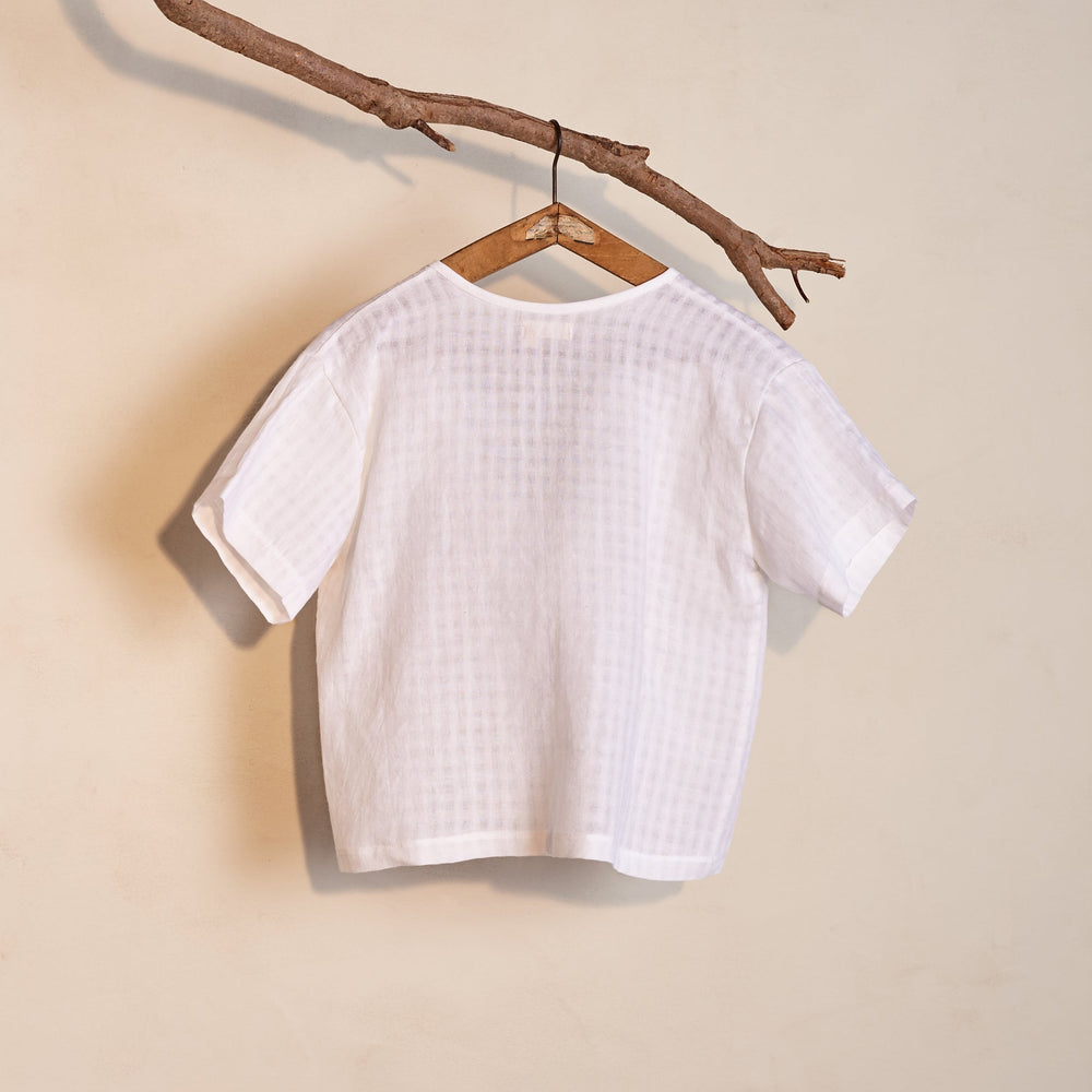 
                  
                    Kaely Russell Tie Tee | Textured White Linen
                  
                