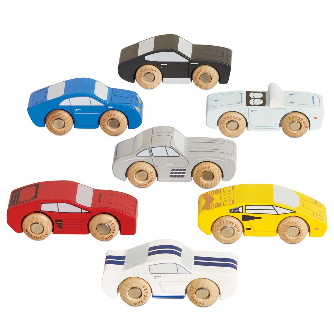 Le Toy Van 7 x Classic Wooden Sports Cars