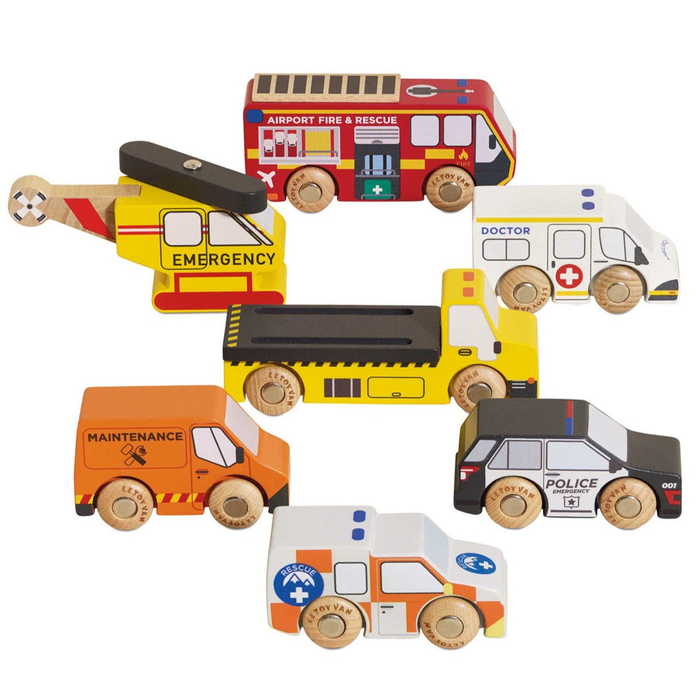 Le Toy Van 7 x Emergency Helicopter & Rescue Cars