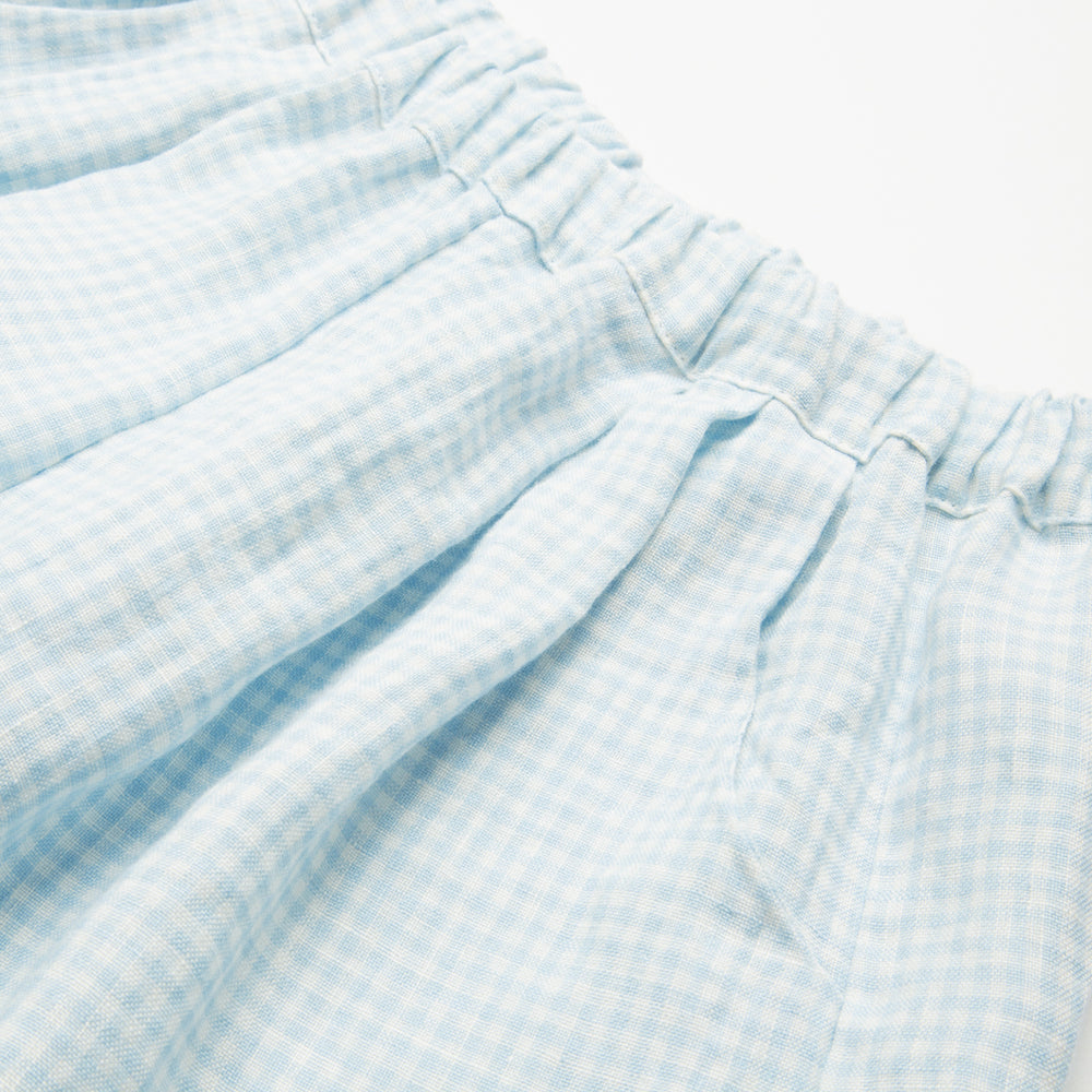 
                      
                        Chess Trousers - Baby Blue & Milk Mini Check Linen
                      
                    