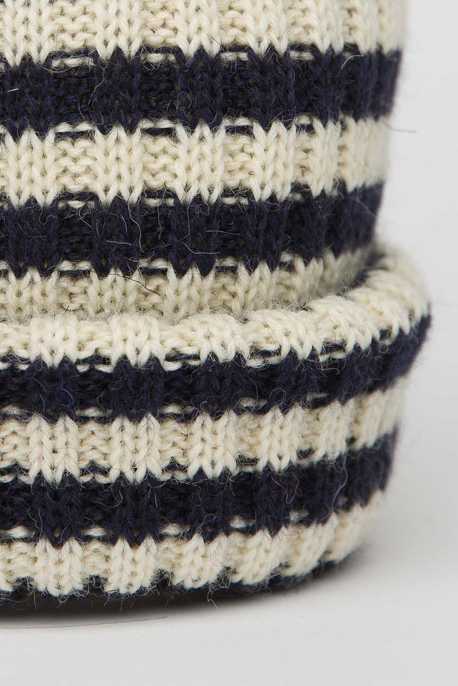 
                  
                    Le Tricoteur Knitted Beanie - Aran Cream/Navy Stripe
                  
                
