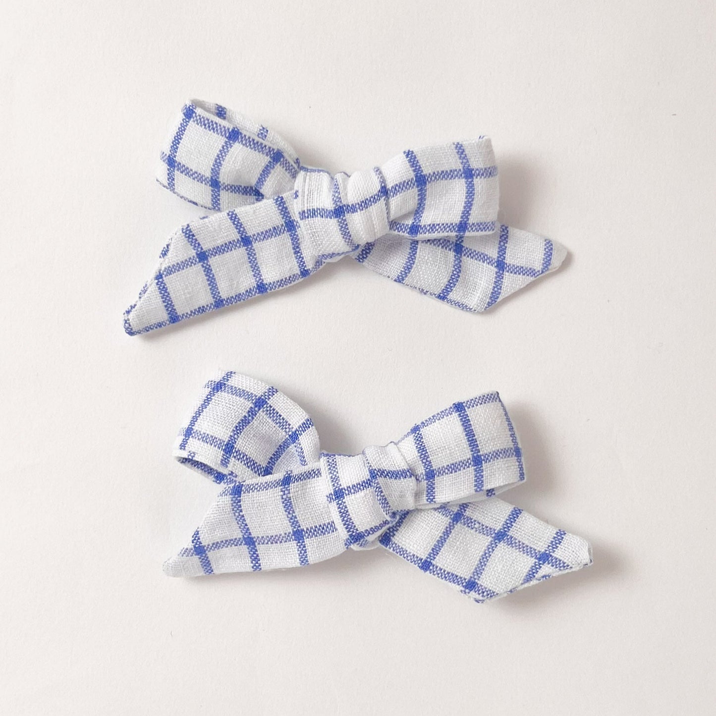 Runaround Retro Pigtail Hair Bows Clips - Blue Check Linen