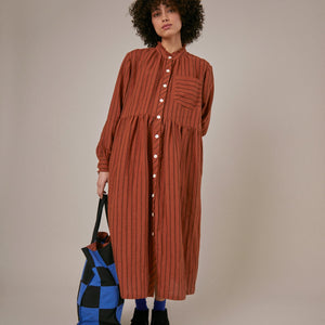Sideline Whistle Dress - Rust Stripe