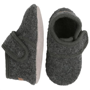 MELTON Wool Velcro Slippers - Anthracite