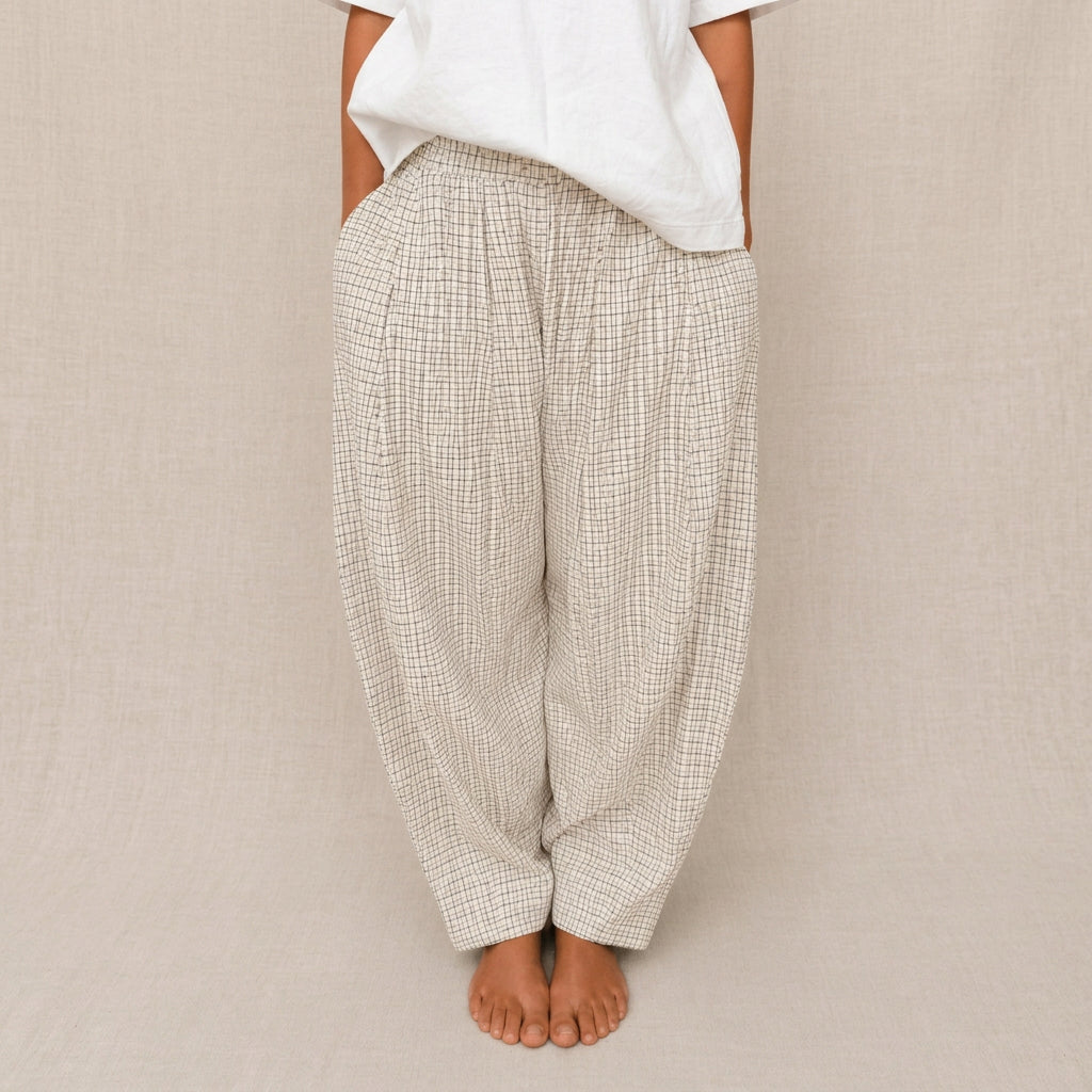 Cotton Conscious Handwoven Cotton Balloon Trousers, Black Check