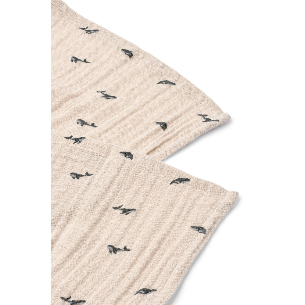Liewood 2 Pack Muslin Cloths - Mini Whale / Sandy