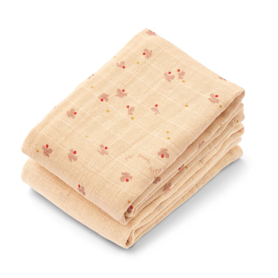 Liewood 2 Pack Muslin Cloths - Mini Butterfly / Apple Blossom Mix