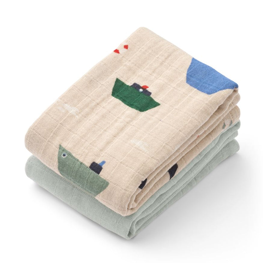 Liewood 2 Pack Muslin Cloths - Sailing / Dove Blue Mix