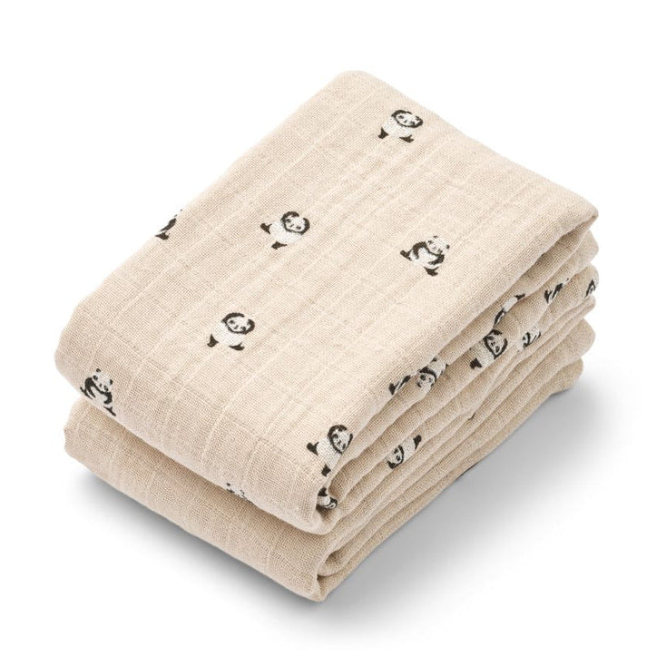 Liewood 2 Pack Muslin Cloths - Mini Panda / Sandy Mix