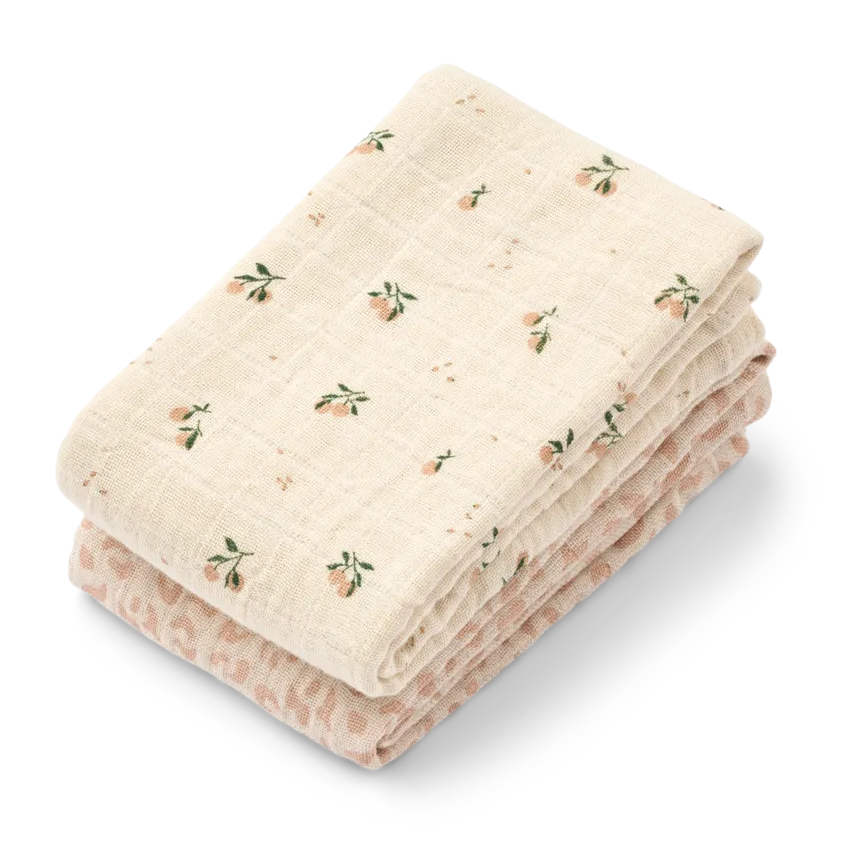 Liewood 2 Pack Lewis Muslin Cloths - Mini Leo / Mini Peach