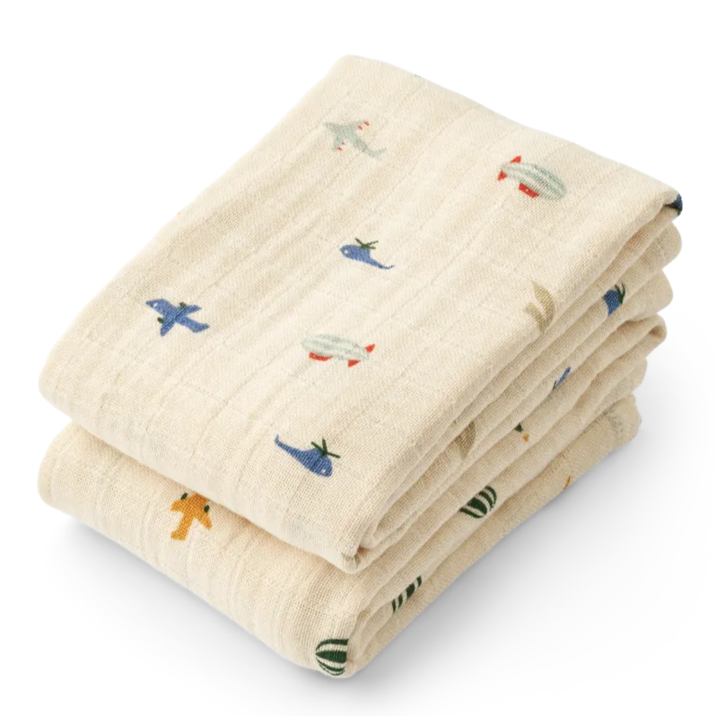 Liewood 2 Pack Muslin Cloths - Aviator / Ecru