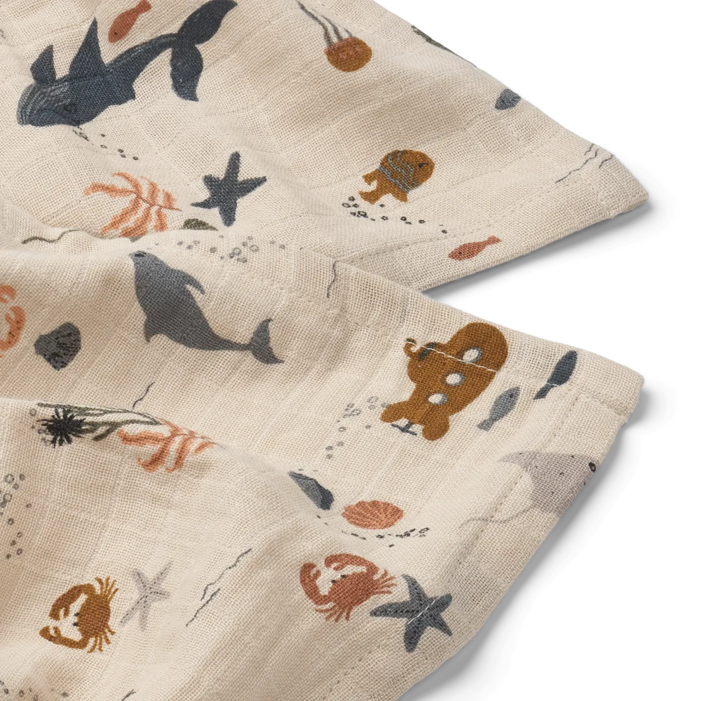 Liewood 2 Pack Muslin Cloths - Sea Creature / Sandy