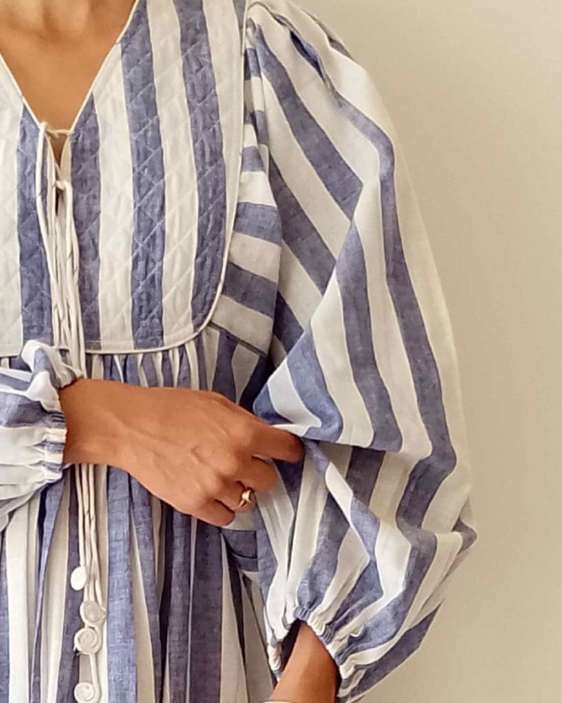 Cotton Conscious Organic Cotton Quilted Maxi Dress – Blue Striped