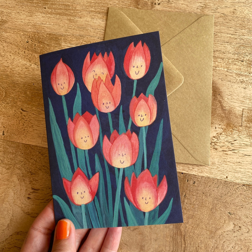 Juliet Thomas Doodles Happy Tulips Greetings Card