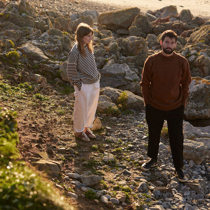 
                  
                    Le Tricoteur Adults Aran/Navy Stripe Cropped Guernsey Jumper
                  
                