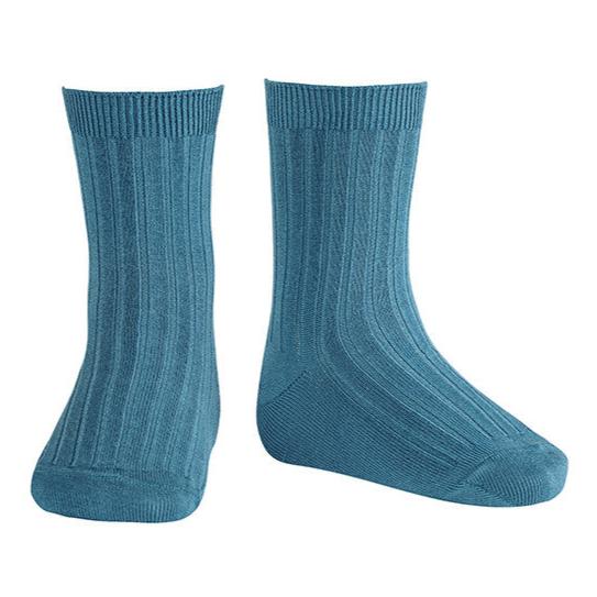 Cóndor Short Ribbed Cotton Socks - Ocean