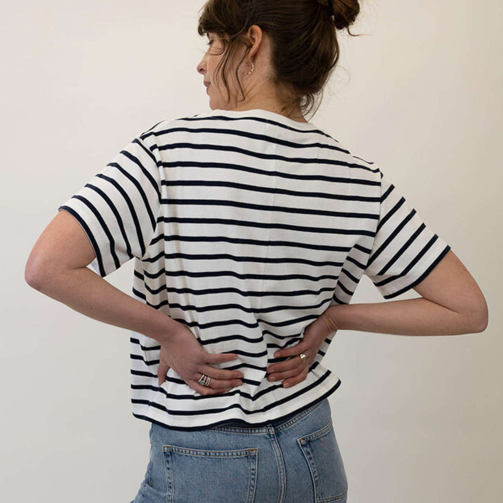 Ivy Women's Hannah Midweight Organic Cotton Tee - Navy Breton