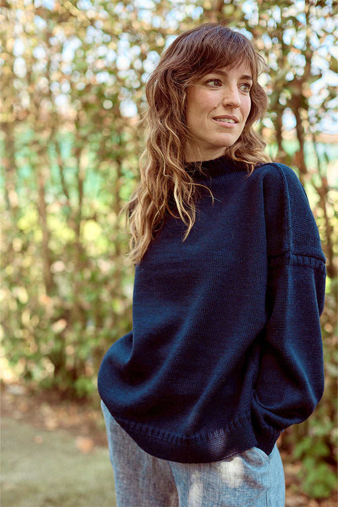 Le Tricoteur Adults Navy Cropped Guernsey Jumper