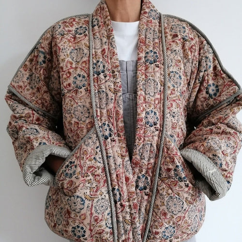 Cotton Conscious Women's Quilted Kimono Jacket - Pastel Floral