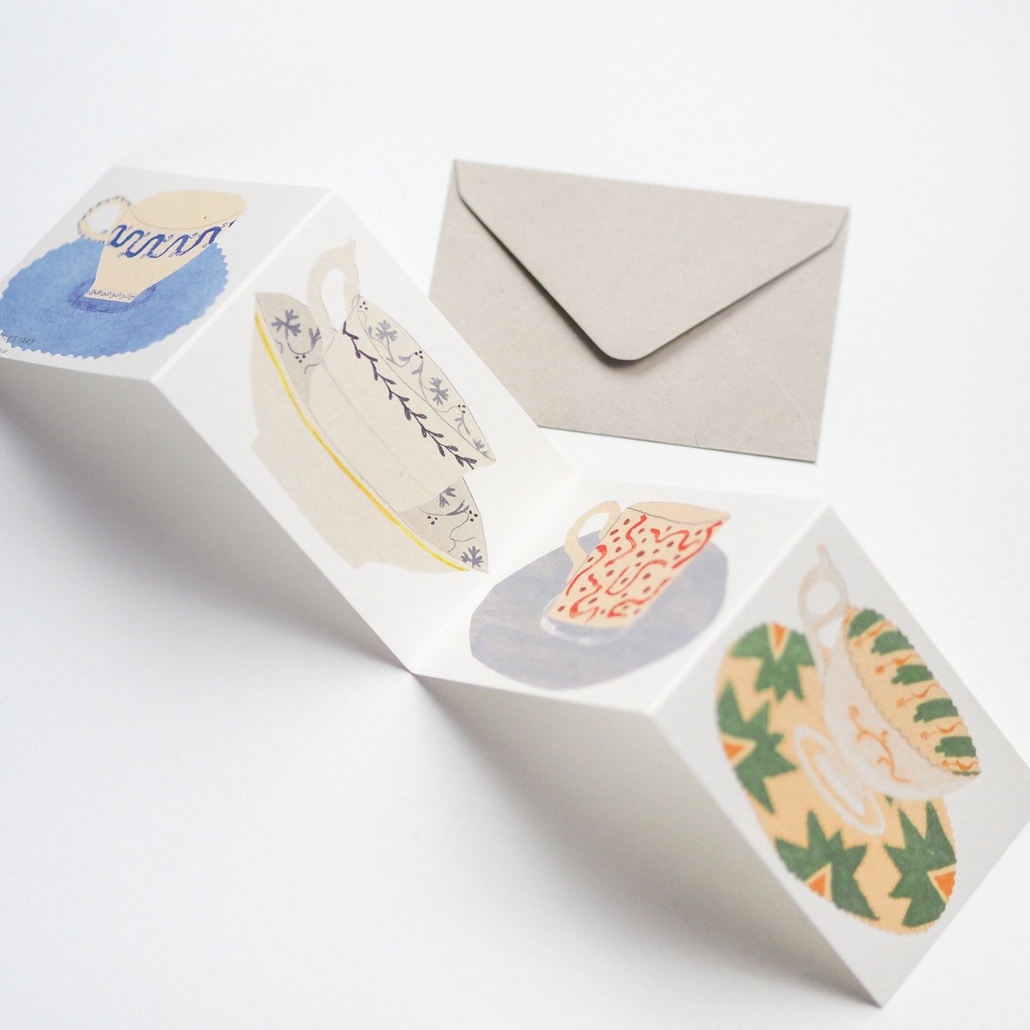 Hadley Paper Goods Tea Cups and Saucers Concertina Card