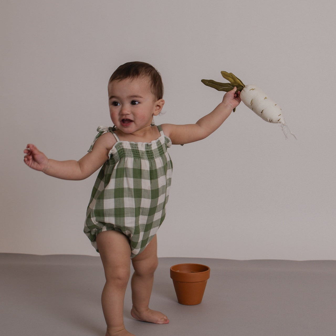 Organic Zoo Dill Gingham Spaghetti Bodysuit