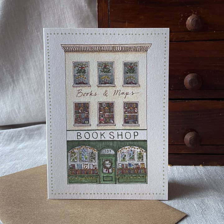 Brittany Davies Illustration Winter Bookshop Christmas Card
