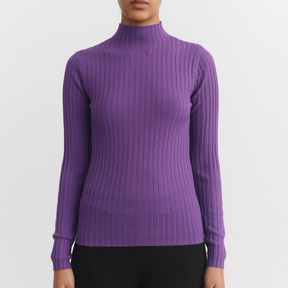 FUB High Neck Rib Blouse - Violet