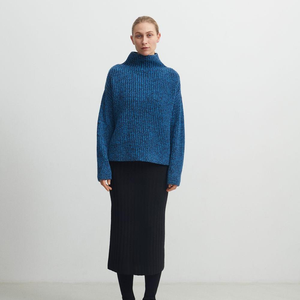 FUB Women's Lambswool Rib Sweater - Dark Navy/Deep Sky