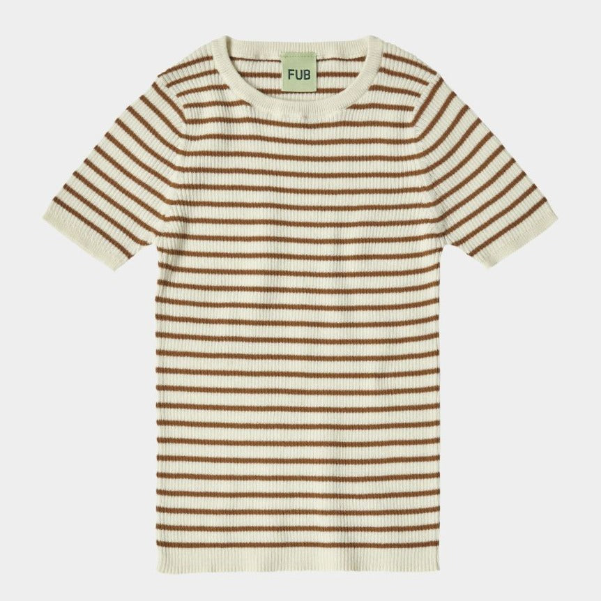 FUB Simple Rib Tee - Ecru/Rust Stripe