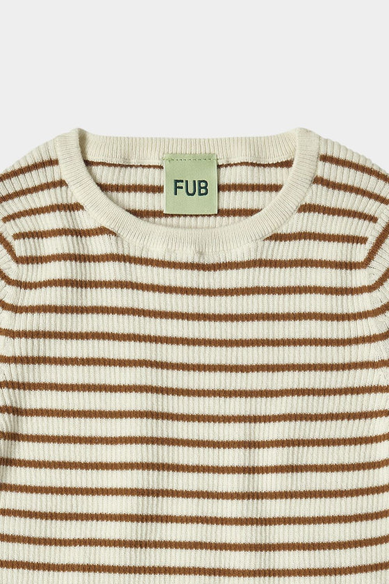 FUB Simple Rib Tee - Ecru/Rust Stripe