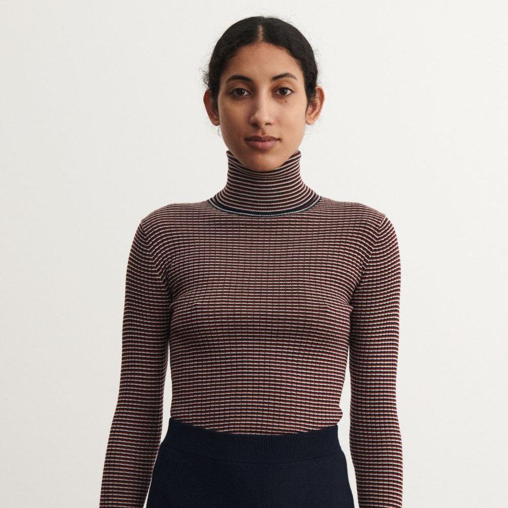 FUB Rollneck Top - Dark Navy/Ecru/Cranberry