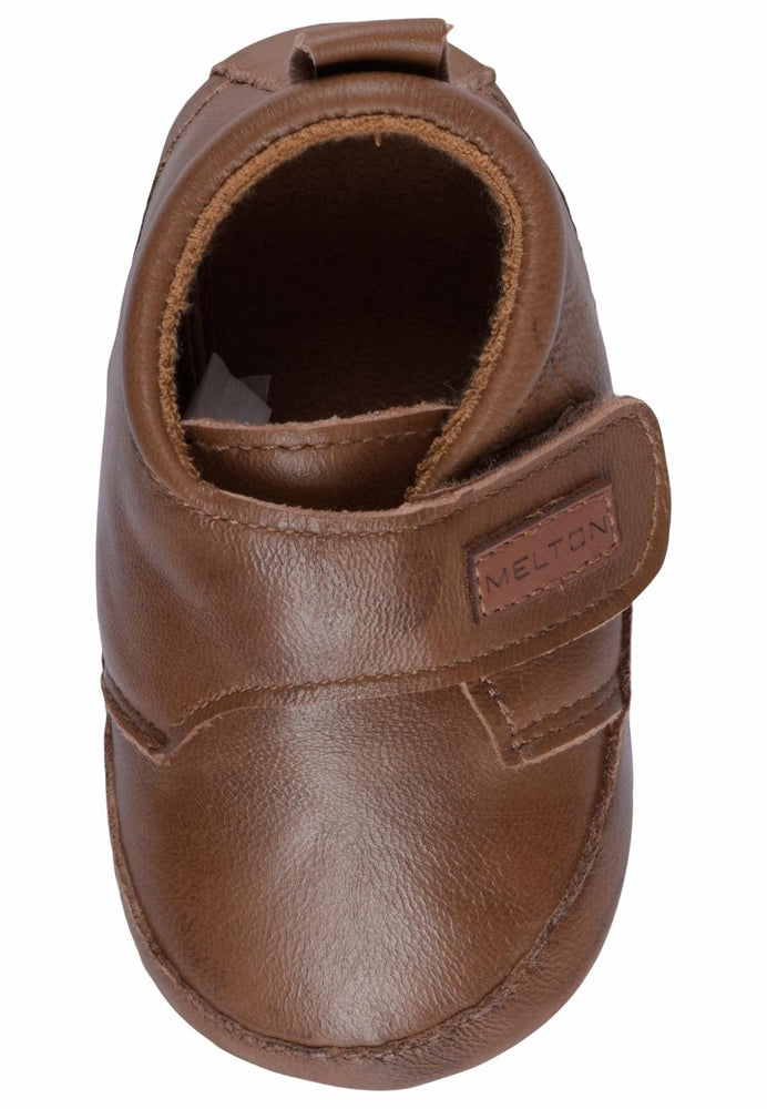 MELTON Leather Velcro Slippers - Cognac