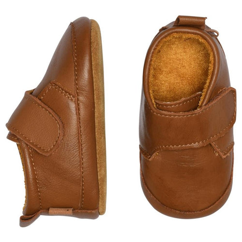 MELTON Leather Velcro Slippers - Cognac