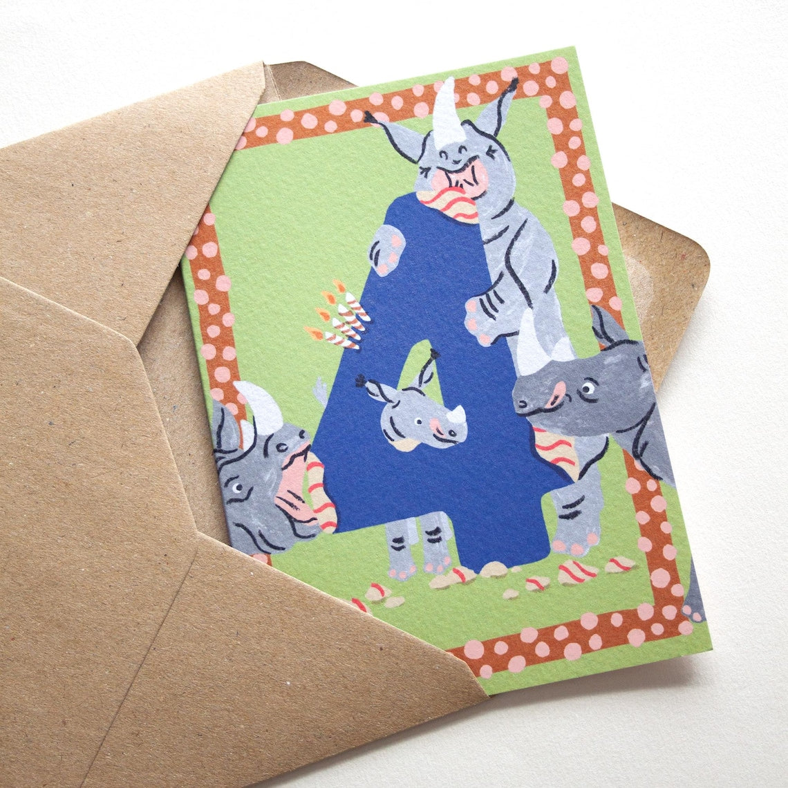 Little Em Emma Alviti Four Today Rhino Birthday Card