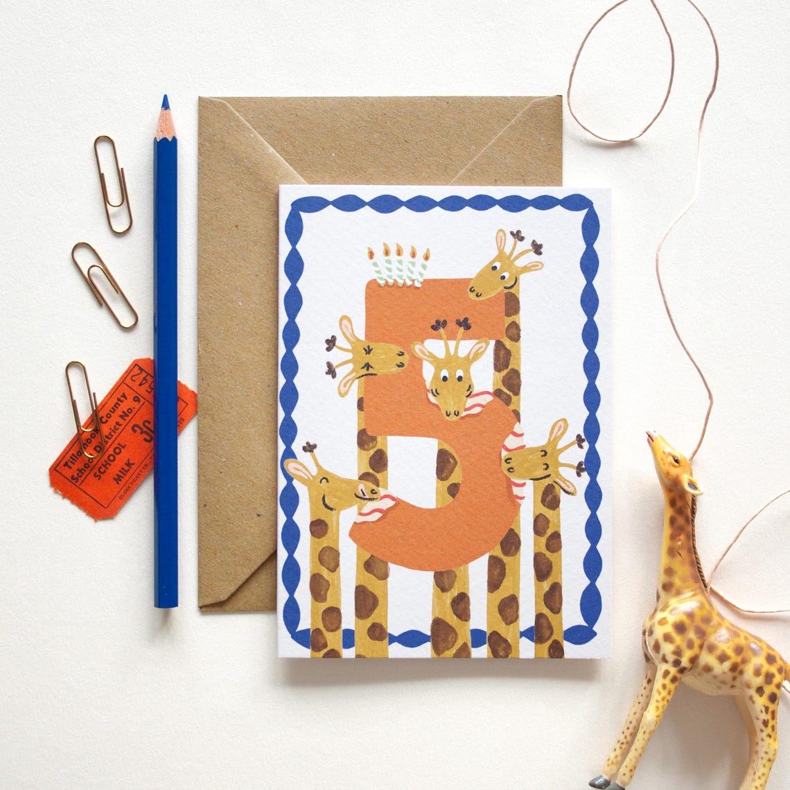 Little Em Emma Alviti Five Today Giraffes Birthday Card