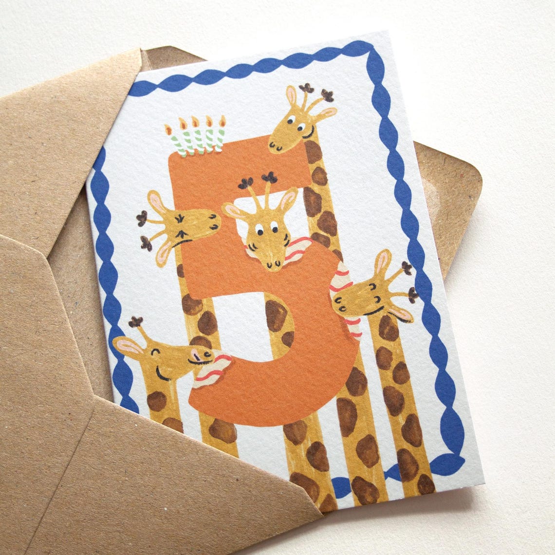 Little Em Emma Alviti Five Today Giraffes Birthday Card