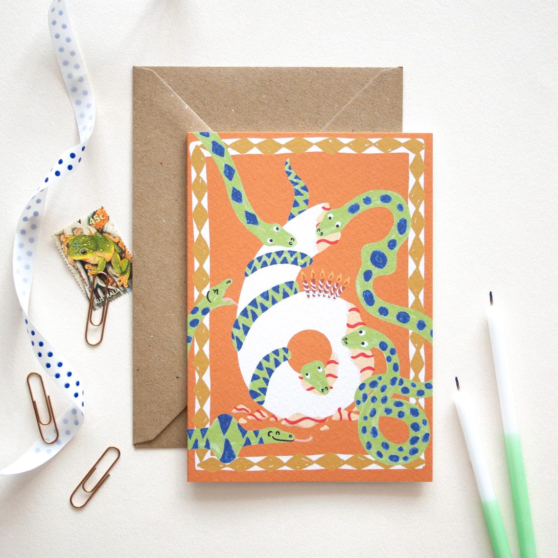 Little Em Emma Alviti Six Today Snakes Birthday Card
