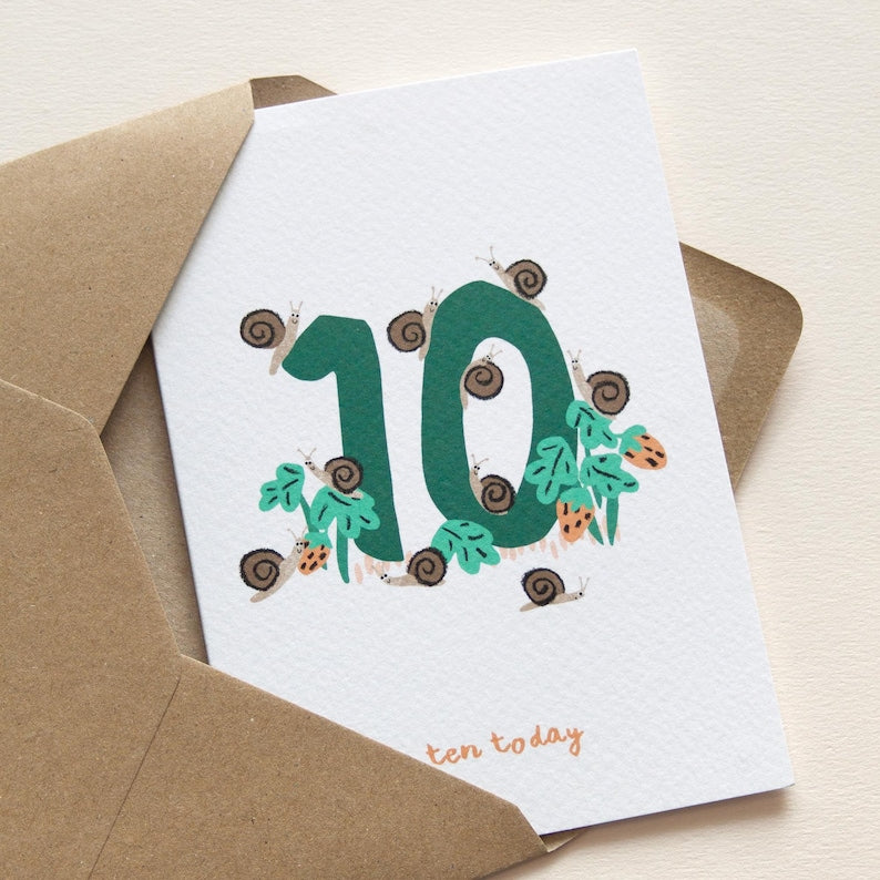 Little Em Emma Alviti Ten Today Snails Birthday Card