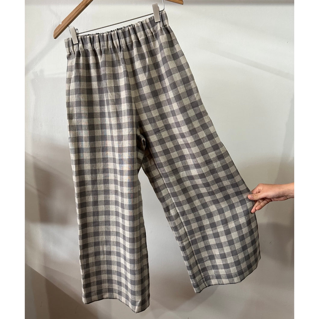 OffOn Clothing Women's Linen Wide Leg Trouser - Grey Check