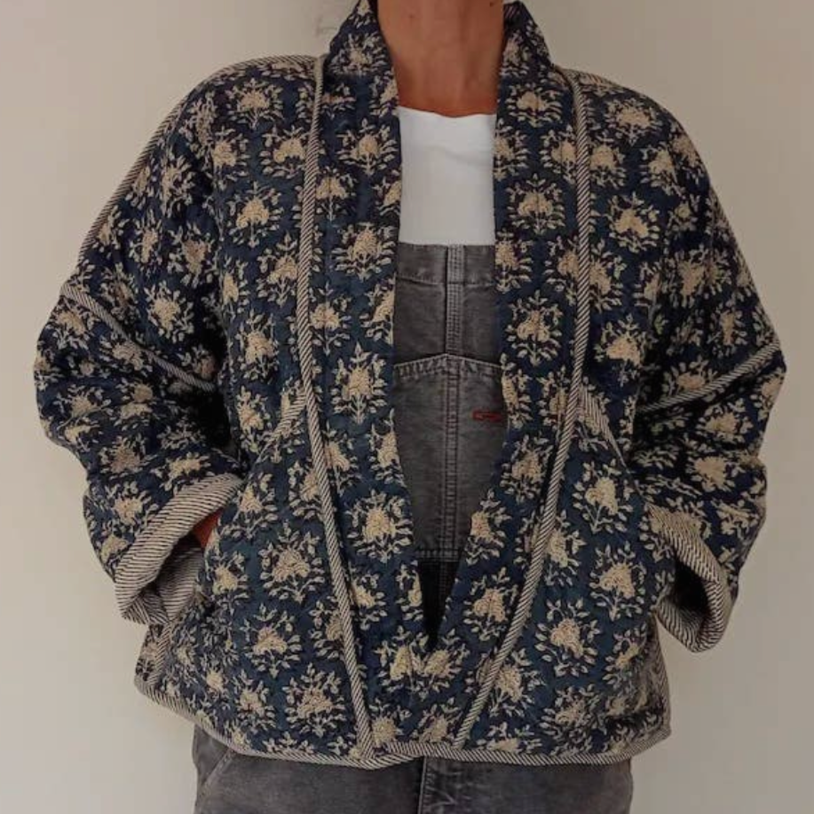 
                      
                        Cotton Conscious Organic Quilted Kimono Jacket - Blue Floral
                      
                    