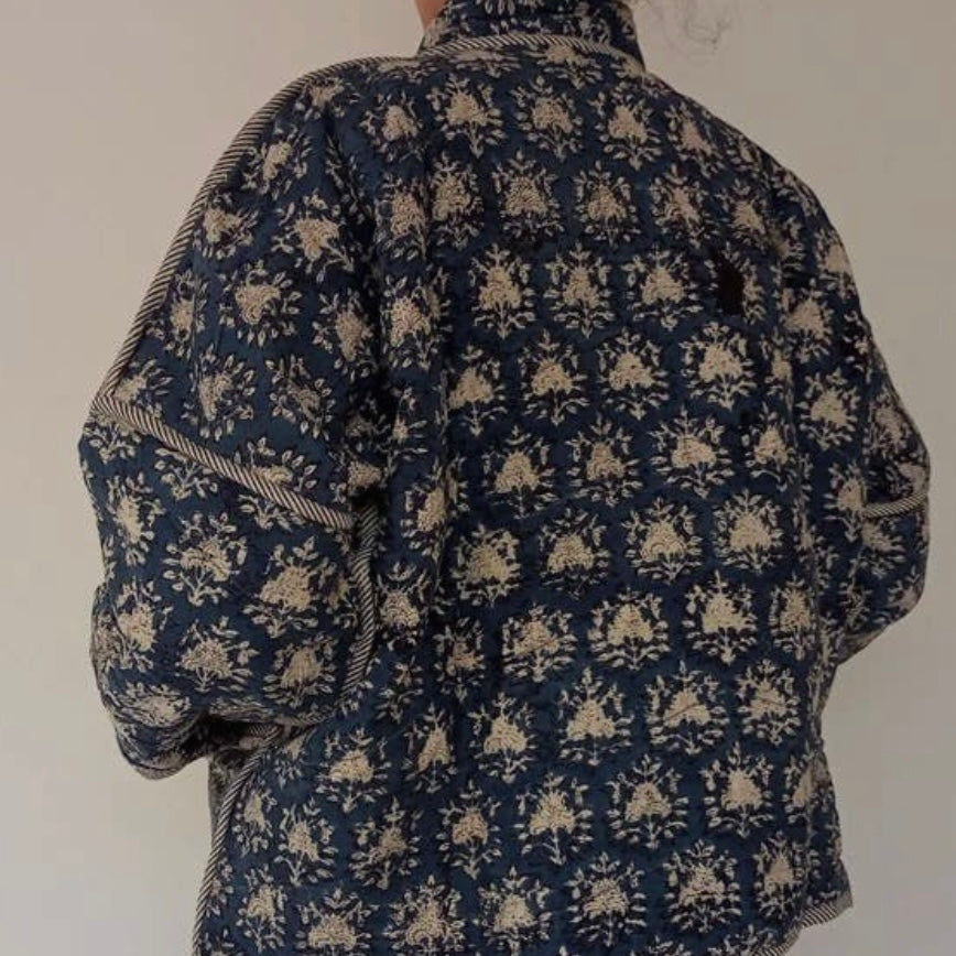 Cotton Conscious Organic Quilted Kimono Jacket - Blue Floral