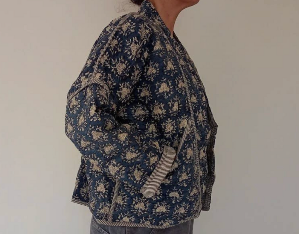 
                      
                        Cotton Conscious Organic Quilted Kimono Jacket - Blue Floral
                      
                    