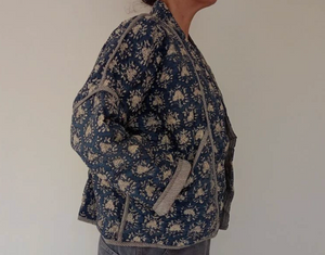 Cotton Conscious Organic Quilted Kimono Jacket - Blue Floral