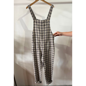OffOn Clothing Women's Linen Dungarees - Grey Check